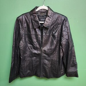 Wilsons Leather Y2K Black Leather Jacket Zip Front Size XL